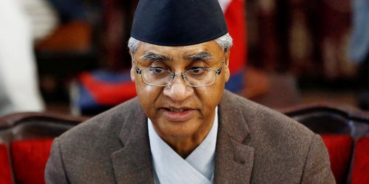 Prime Minister Sher Bahadur Deuba announces his resignation in Kathmandu, on Wednesday, February 15, 2018. Photo: Reuters